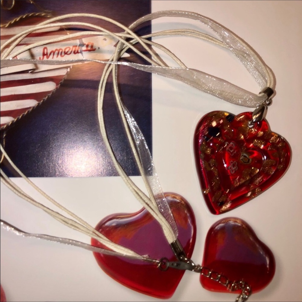 RED HEART MURANO GLASS NECKLACE ARTISAN MILLEFIORI